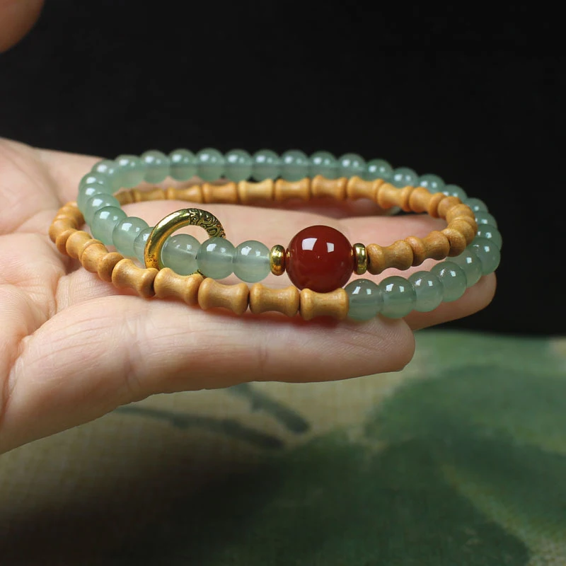Sandalwood bamboo knot double-loop for men and women DIY running ring bracelet Buddhist bead jewelry