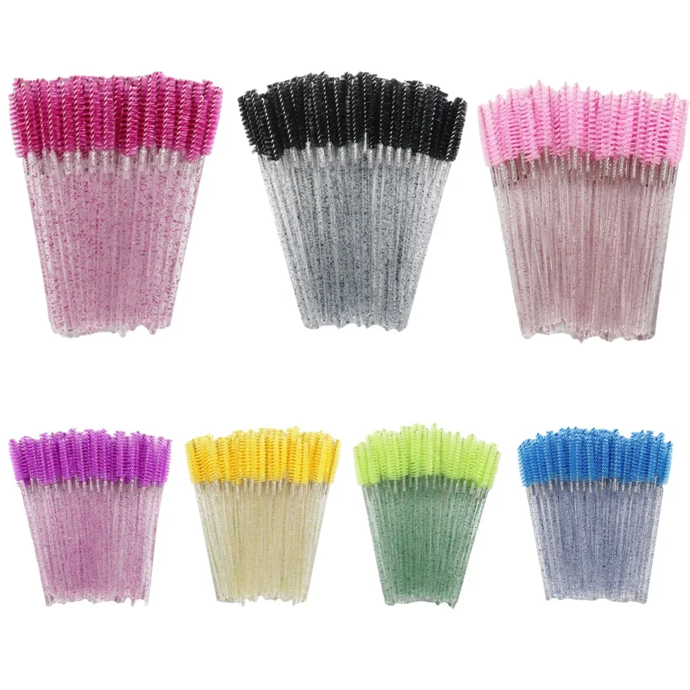 Makeup tools 50pcs Disposable Eyelash Brushes Crystal Eye lash Mascara Wands Glitter Lash Comb Spoolies Micro Makeup Applicators