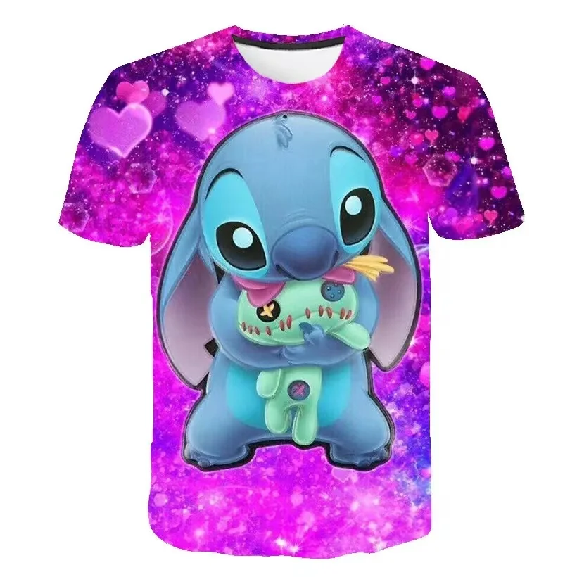 Disney Stitch Men's T-shirt Cartoon Anime 3D Printing Unisex Fashion T-shirt Kawaii Children Boys Girls Short Sleeve T-shirt