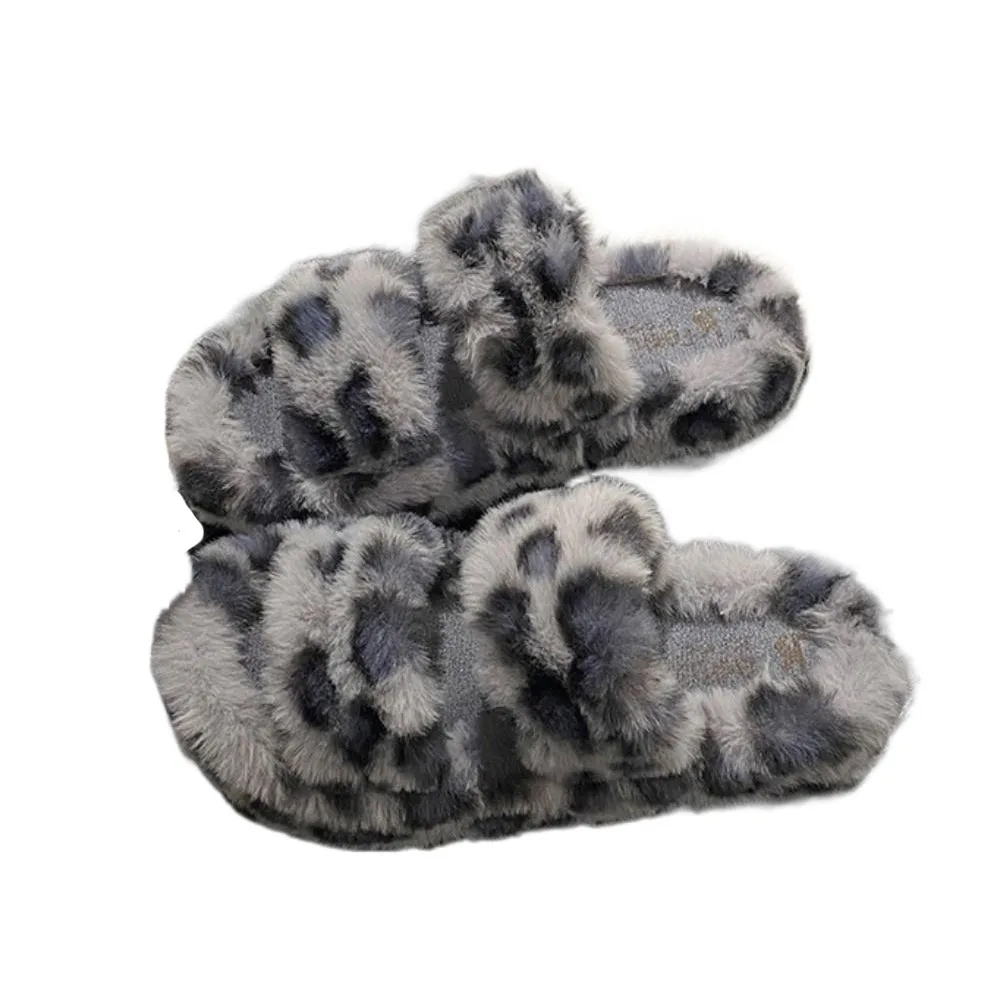 

Casual Thick Sole Leopard Print Plush Slippers PVC Fluffy Warm Fur Slippers Non-Slip Indoor Outdoor Y2k Leopard Slippers Home