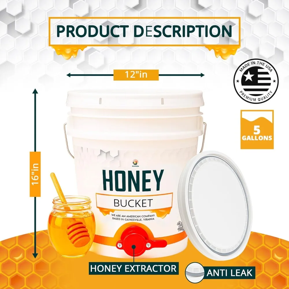 5 Gallon White Honey Extractor Bucket with Spigot Food-Grade PP 20L Honey Storage Container with Gate Valve 4 Pack
