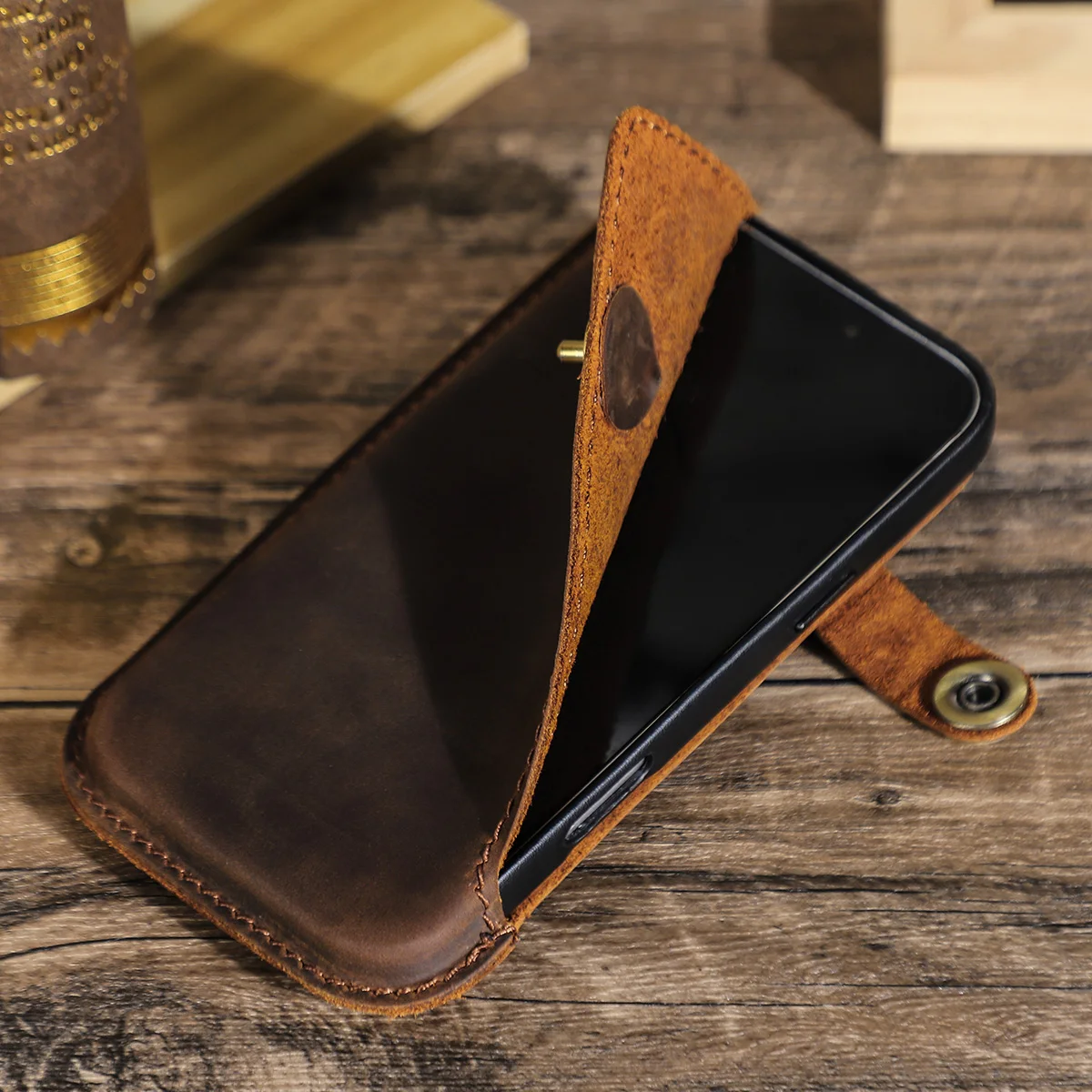 CONTACT'S Genuine Leather Waist Phone Pouch for Men Handmade 6.7
