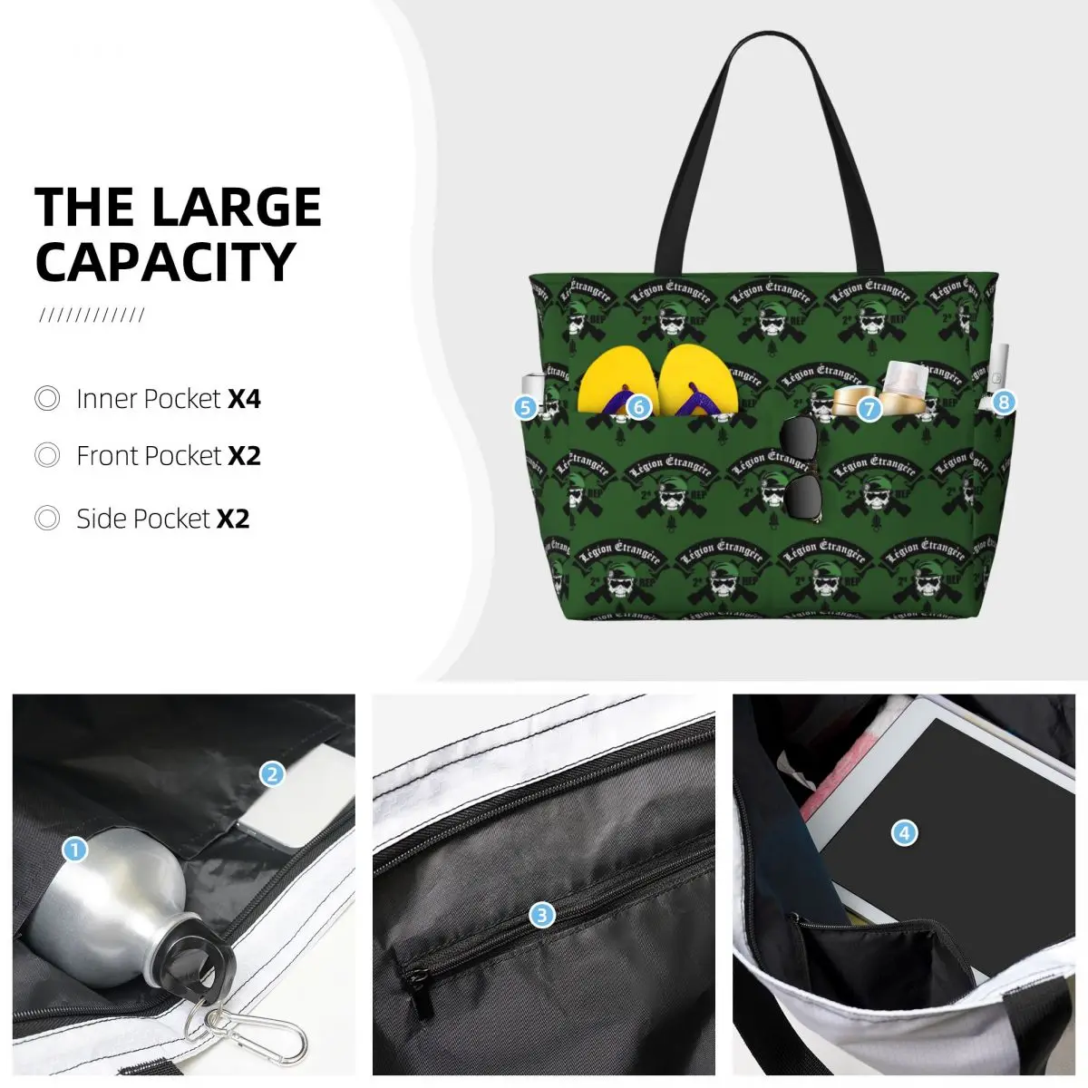 Legion Etrangere Foreign France Military Beach Tote Bag Sport Gym Yoga Duffle Large Tote Bag Women Travel Bag Fitness bag