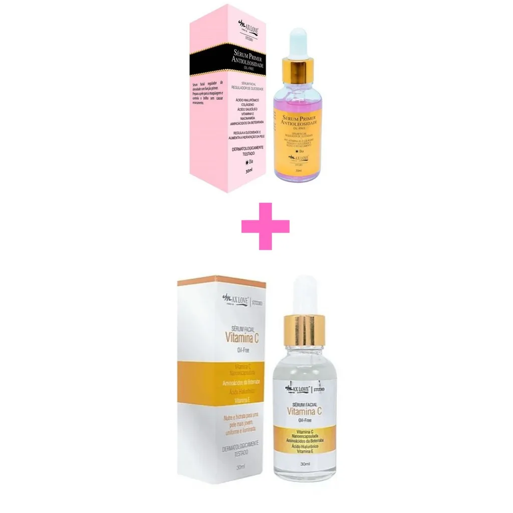 Kit Max Love 1 Sérum facial vitamin C + 1 Sérum Primer Antioleosidade