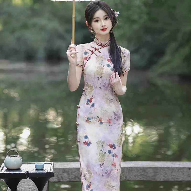 

Китайский стиль Qipao сексуальное женское платье Cheongsam винтажное классическое платье с коротким рукавом