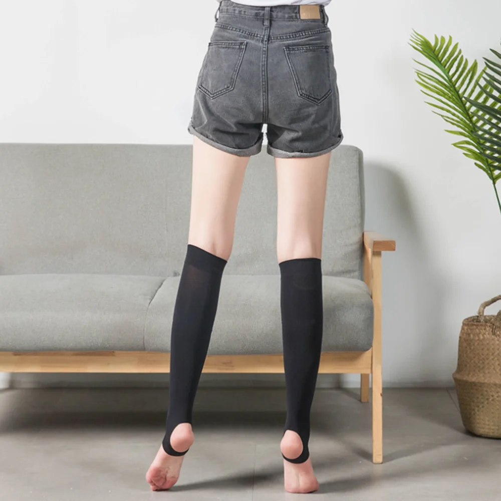 Open Toe Knee High Calf Compression Socks Women Firm Medium Tube Stockings Elastic Student Socks Varicose Veins Socks