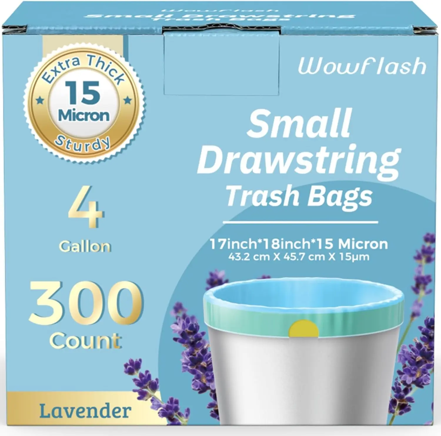 

300 Extra Thick 4 Gallon Drawstring Trash Bags, Tear-Resistant for Bathroom Office Kitchen