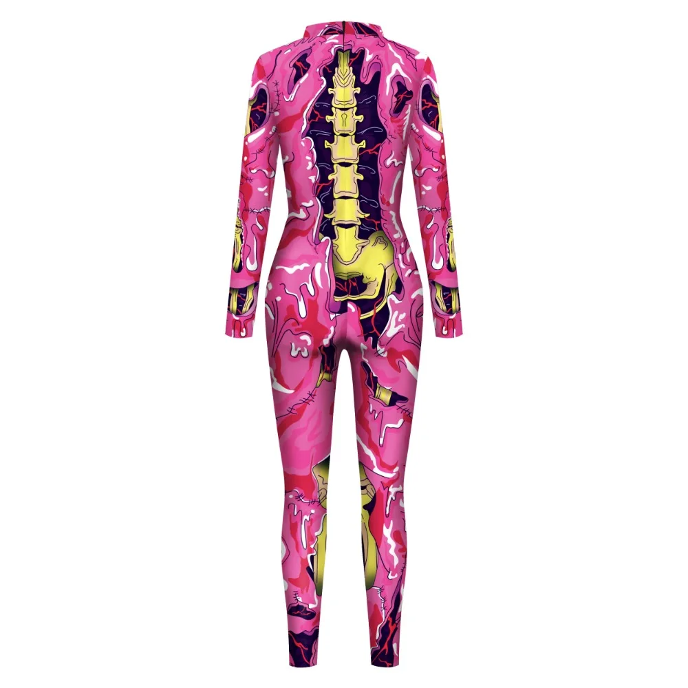 Multicolour Skeleton Printing Holiday Party Women Jumpsuits New Fashion Sexy Jumpsuit Cosplay Costume Catsuit Bodysuit