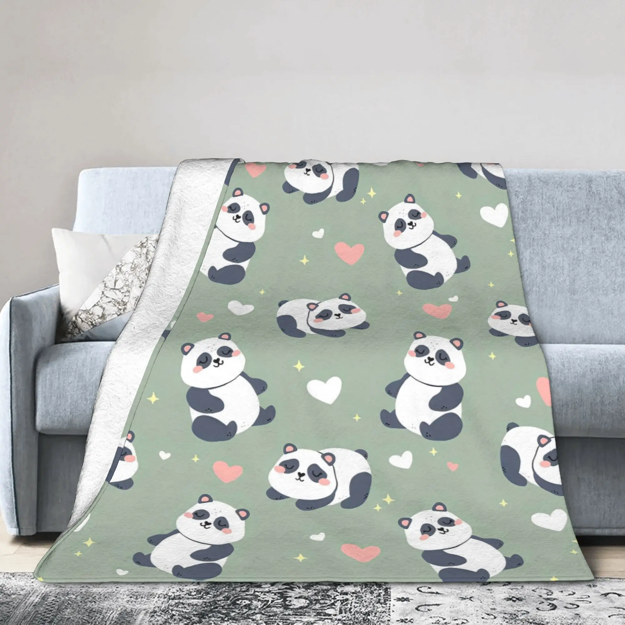 Panda Animal Heart Flannel Blankets  Creative Throw Blanket for Home 150*125cm Plush Thin Quilt