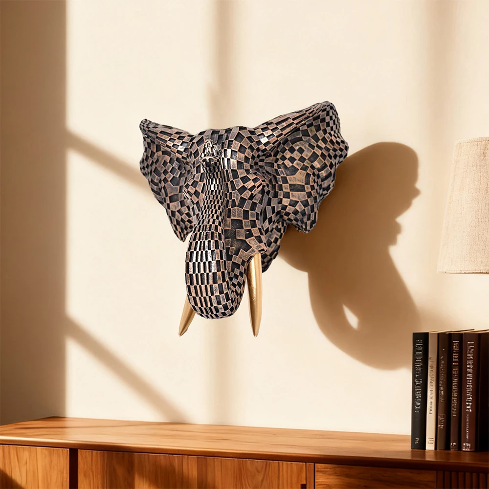 

Modern Minimalist Elephant Head Wall Hanging Abstract Mosaic Animal Ornament Resin Home Decor for Indoor Entryway Accent Wall