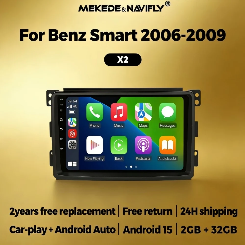 

For Mercedes Benz Smart Fortwo 451 2005-2010 Android 15 carplay Head Unit 2 Din Car Radio Stereo multimedia Player Car display