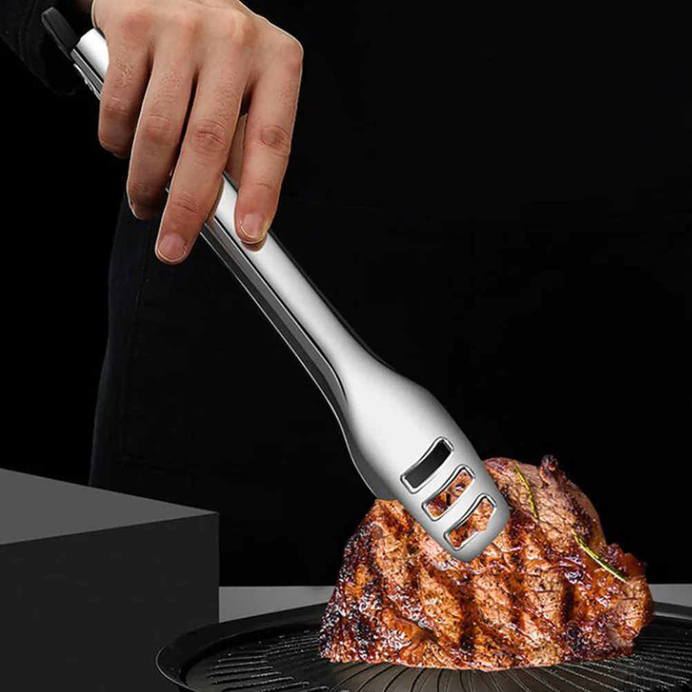 

Stainless Steel Food Tong Silver L Heat Resistant Rust Proof Long Handles Easy Grip Practical Kitchen Tool Steak Bread