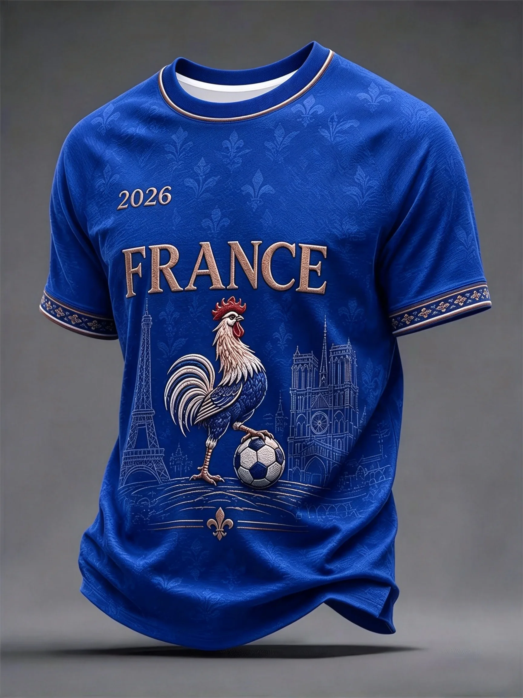 Men Casual Short Sleeve T‑Shirt France Rooster Football Print Crew Neck Street Sports Tee For Men Summer Daily Wear
