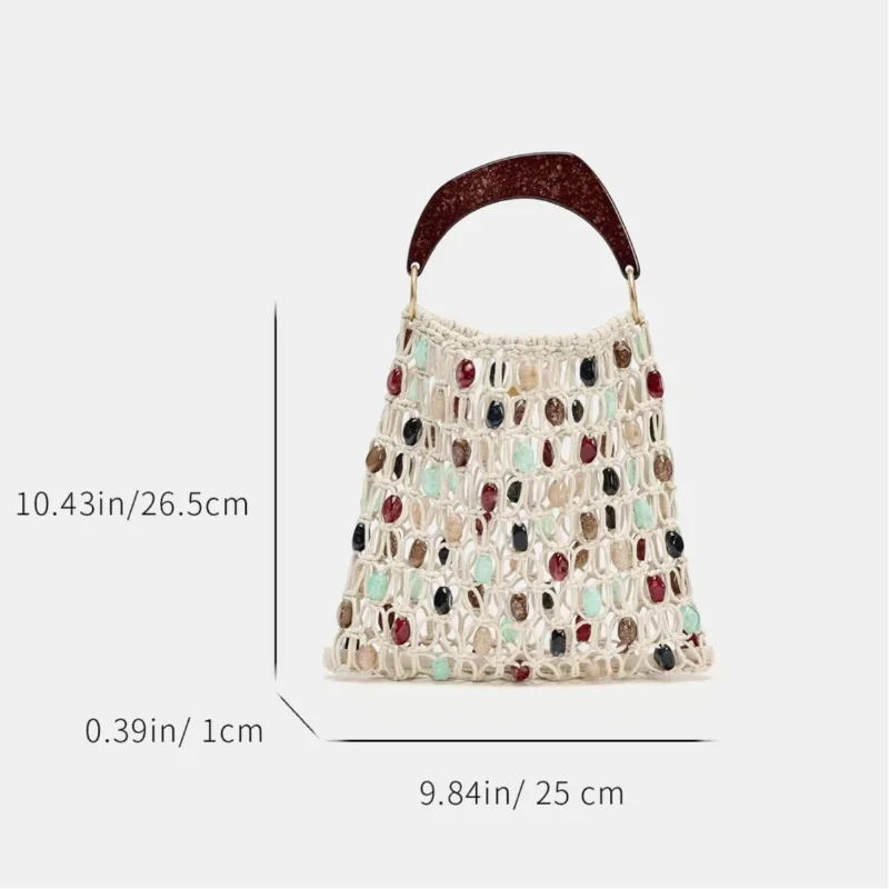 Bohemian Style Beaded Crochet Women's Bag Colorful Beaded Beach Bag Women's Handmade Hollow Knitted Handbag Beaded Bag