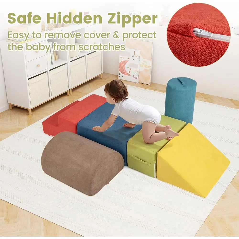 مجموعة مكعبات إسفنجية للتسلق للأطفال مكونة من 6 قطع: صالة ألعاب رياضية ناعمة للأطفال مصنوعة من قماش الشنيل والشريحة