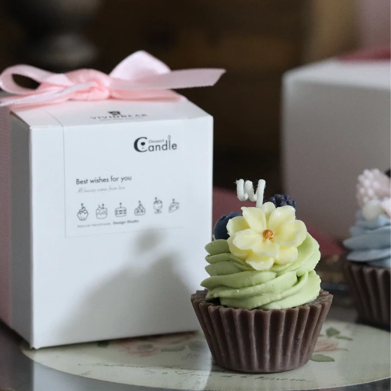 Cream Cupcake Scented Candles Cute Birthday Gifts with Box Soy Wax Home Desk Aroma Ornament Wedding Party Fragrance Decoration