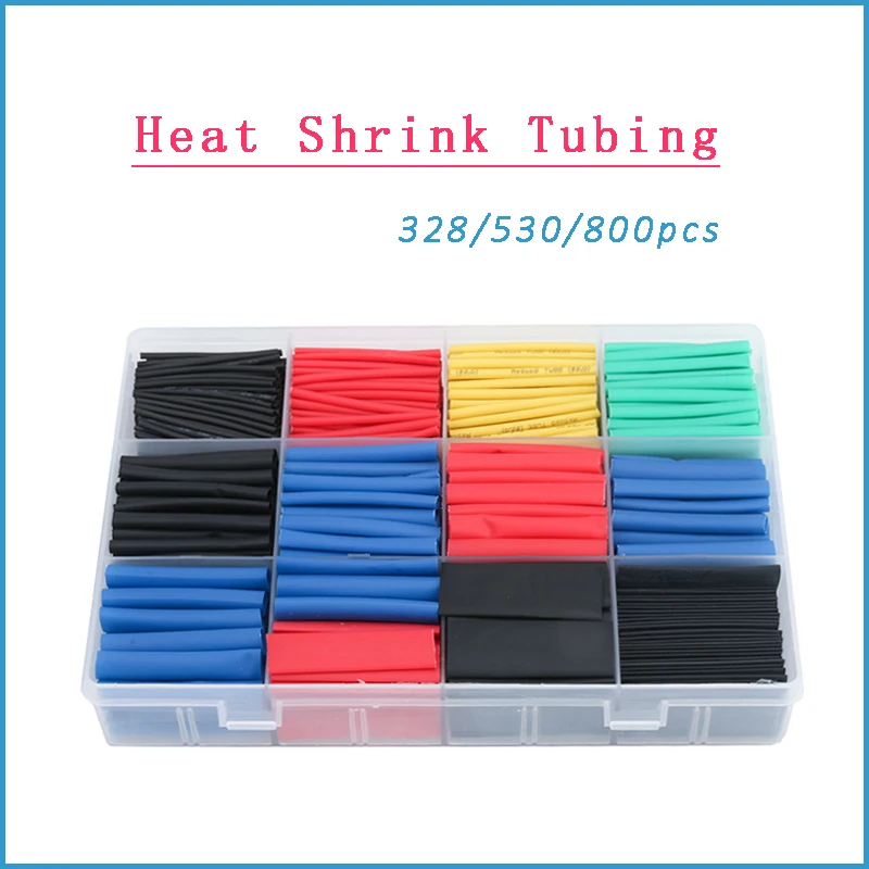 328/530/800PCS Heat Shrink Tubing Insulation Shrinkable Polyolefin Ratio 2:1 Wrap Wire Cable Sleeve Tubes Kit