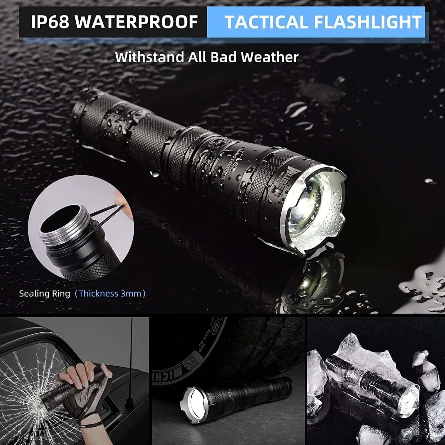 WUBEN L60 Rechargeable Flashlight 1200 High Lumens Tactical Torch 5 Modes IP68 Waterproof LED Flashlight for Camping Lamp