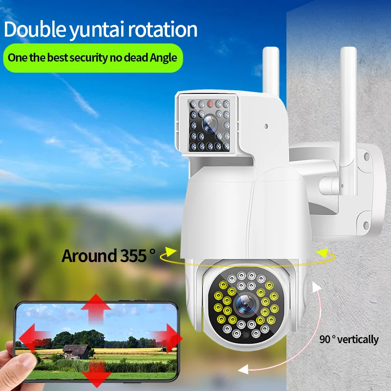 2MP 1080P Binocular Camera Dual Lens 8X Zoom Telephoto IP Camera Wireless PTZ Full Color Night Vision Home Security CCTV Monitor