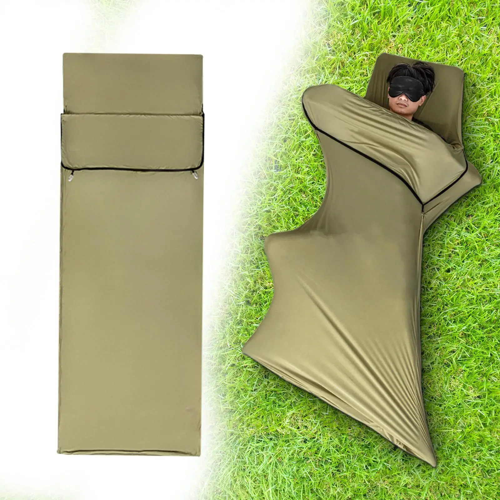 

Sleeping Bag Liner with Pillow Pocket Travel Sheet for Travel Hotels Outside