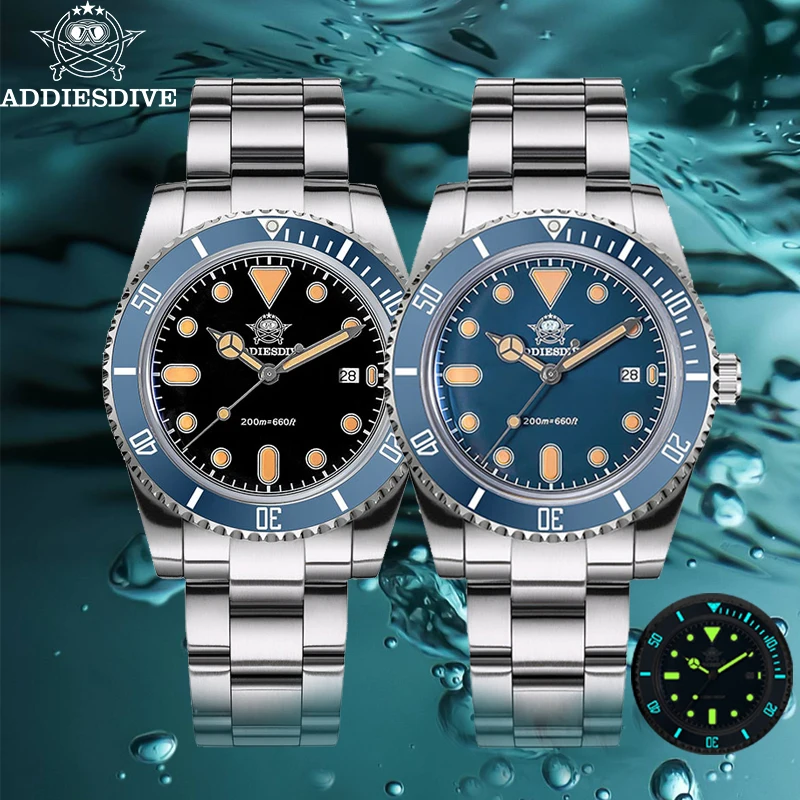 

ADDIESDIVE 39mm New Divers Watch Men Ceramic Bezel 200m Waterproof Dome Glass Luminnous Stainless Steel Ultra-thin Quartz Watch