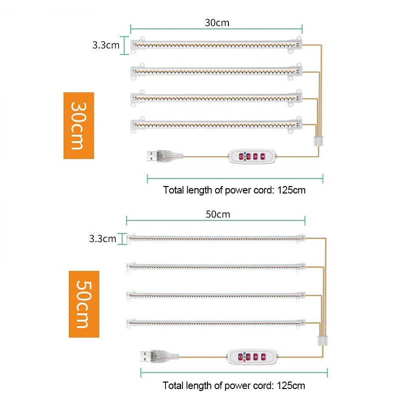 Tiras de luz Led para cultivo de plantas, luz de crecimiento de plantas de invernadero de espectro completo, enchufe USB de 1/2/3/4/5 cabezales para temporizador de flores de plantas de interior