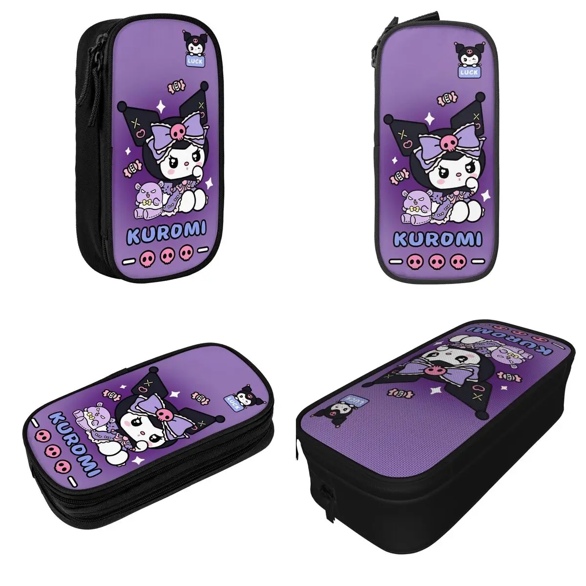 Kawaii Kuromi Luck Pencil Cases Cute Cartoon Pen Holder Bags Girl Boy Large Storage Office Zipper Pencilcases