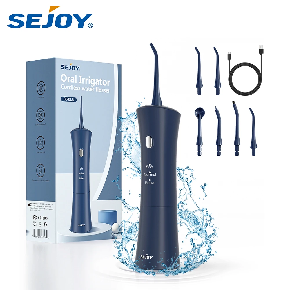 

Ирригатор для полости рта Sejoy, очиститель зубов, водяная нить, 3 режима с 6 струйными наконечниками, беспроводная зубная нить, портативный инструмент для чистки зубов