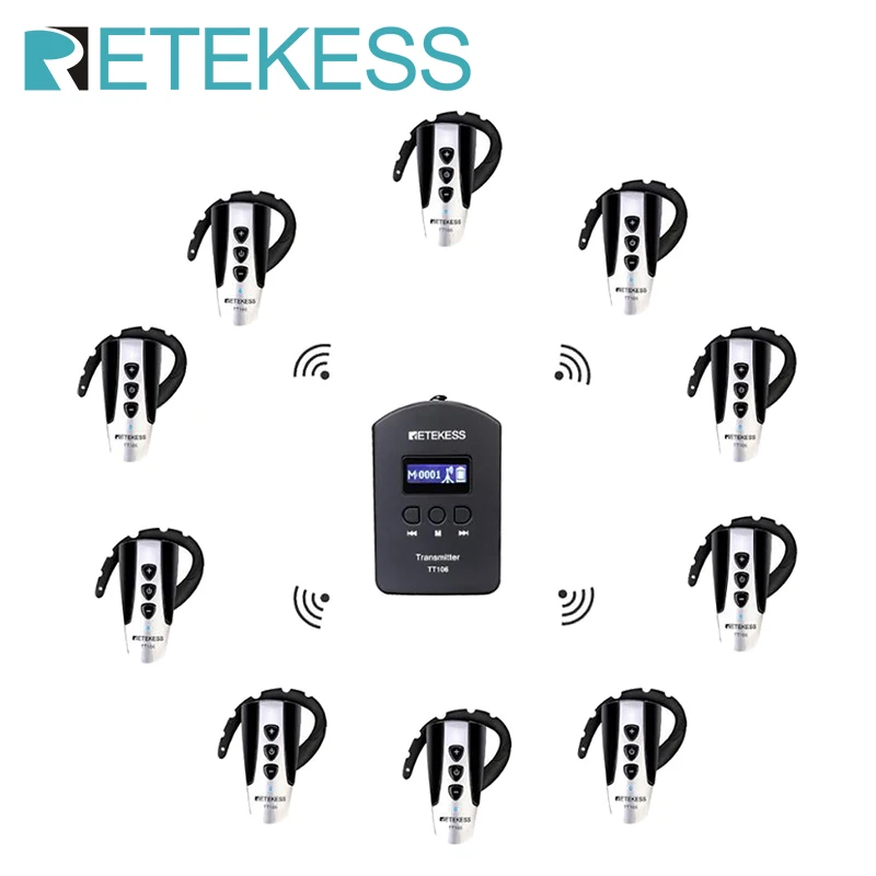 

Retekess TT106 2.4G UHF Tour Guide System Set Audio Transmitter Receiver Kit For Excursion Training Church Translation