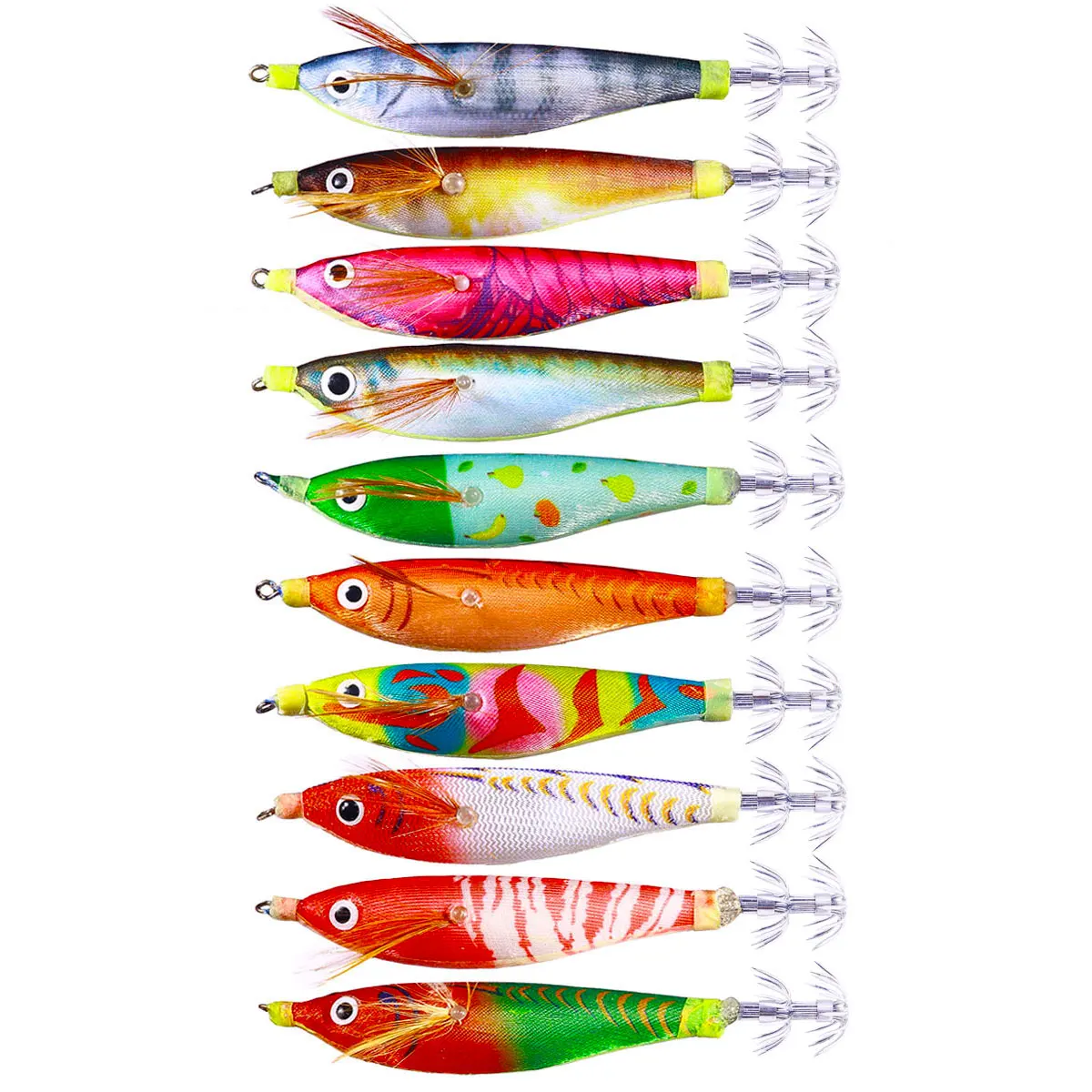 

30pcs Newup Pesca SQUID Lure 10cm-9.6g Squid Jigging Artificial Wood Shrimps Lures Squid Hook Cuttlefish Bait Sea Fishing