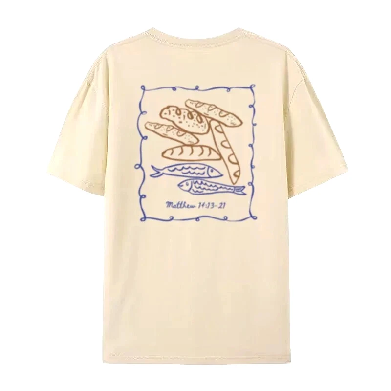 Back Print Vintage Fish Loaves Bible Verse Tshirt Women Tee Cute Jesus Math Tee Shirt Faith Apparel Sleeve Sleeve Top Tee Lady view 5
