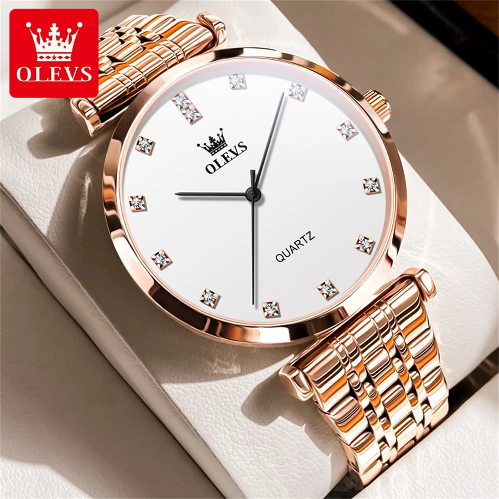 OLEVS Luxury Brand Men\'s Watches Waterproof Original Quartz Watch Stainless Steel Strap Simplicity Male Wristwatch Diamond Scale