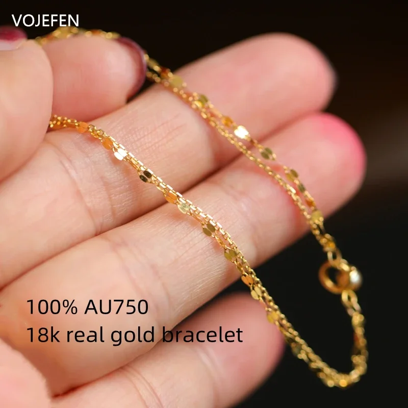 VOJEFEN-pulsera de oro puro de 18K, joyería Au750, cadenas en capas delicadas, pulseras simples y bonitas de perlas para niña y mujer, joya de lujo, tendencia
