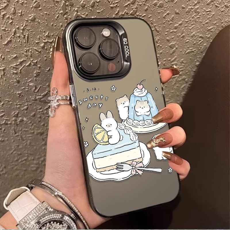 Niedliche Cartoon-Kuchen-Katze-Matte-Hartschale für iPhone 16 15 14 13 12 11 Pro Max XS X XR 8 7 Plus SE 2020 stoßfeste Beschichtung PC-Abdeckung