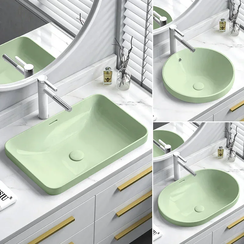 

Light green Taichung basin semi-embedded ceramic basin round oval square washbasin