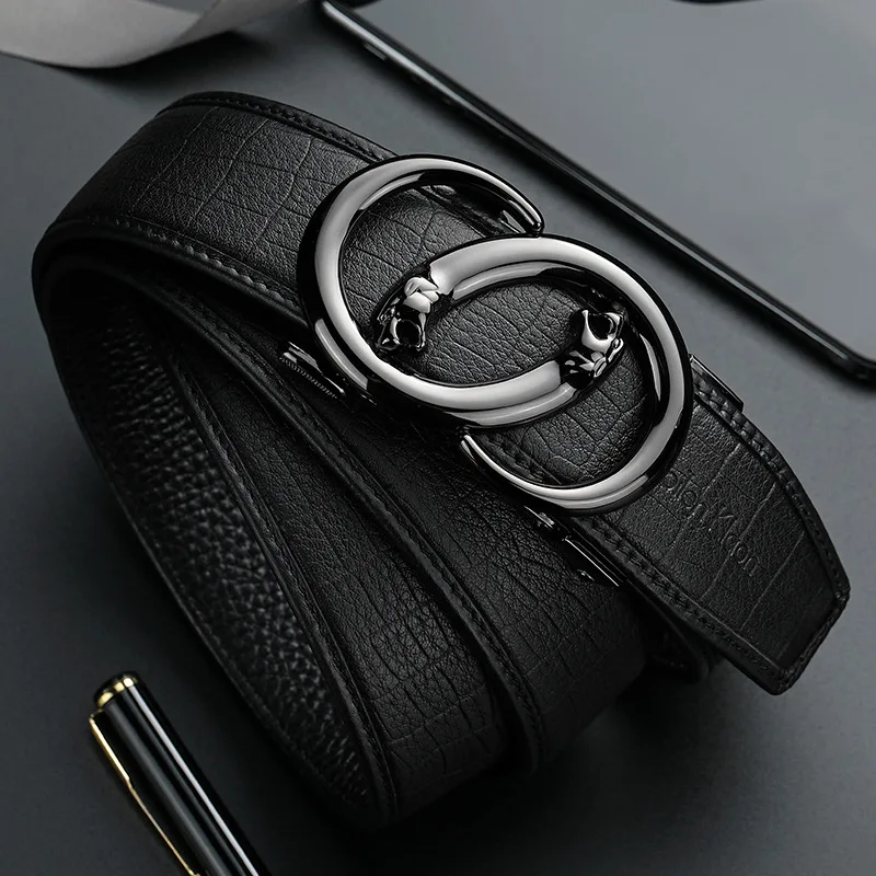 Luxury Strap Male Waistband Top Quality Black Genuine Leather Belt Men Fashion Ratchet Automatic Buckle with Cow Leather Belt