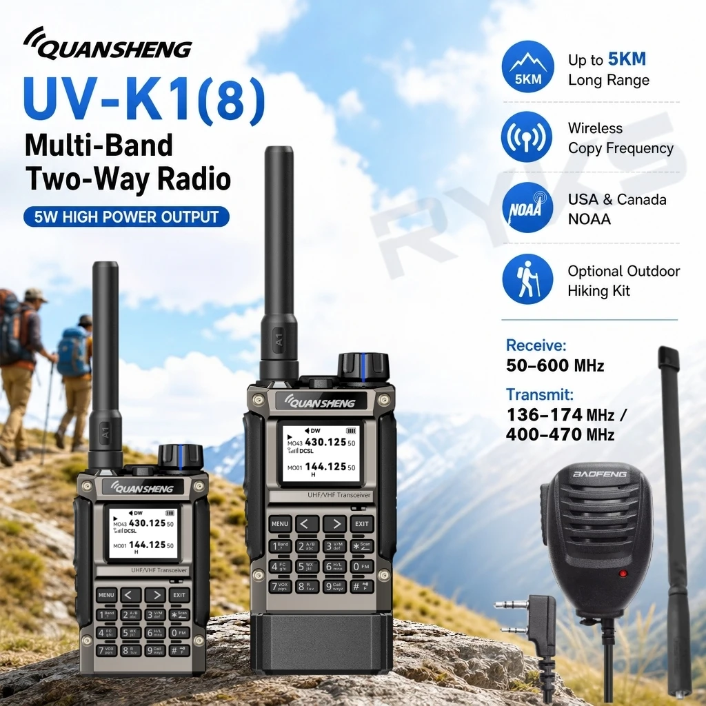 Quansheng UV-K1（8）Walkie Talkie AM/FM Multi-Band Wireless Copy Frequency Long Range Type-C Charger For Camping UVK5 K6 Ham Rad