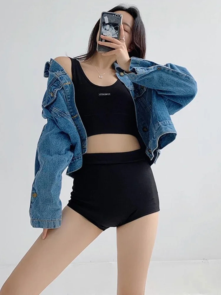 Black Skinny Shorts Women High Waist Hotsweet All-match Kpop Joggers Fashion  Pure Streetwear Dancer Comfort Stretchy