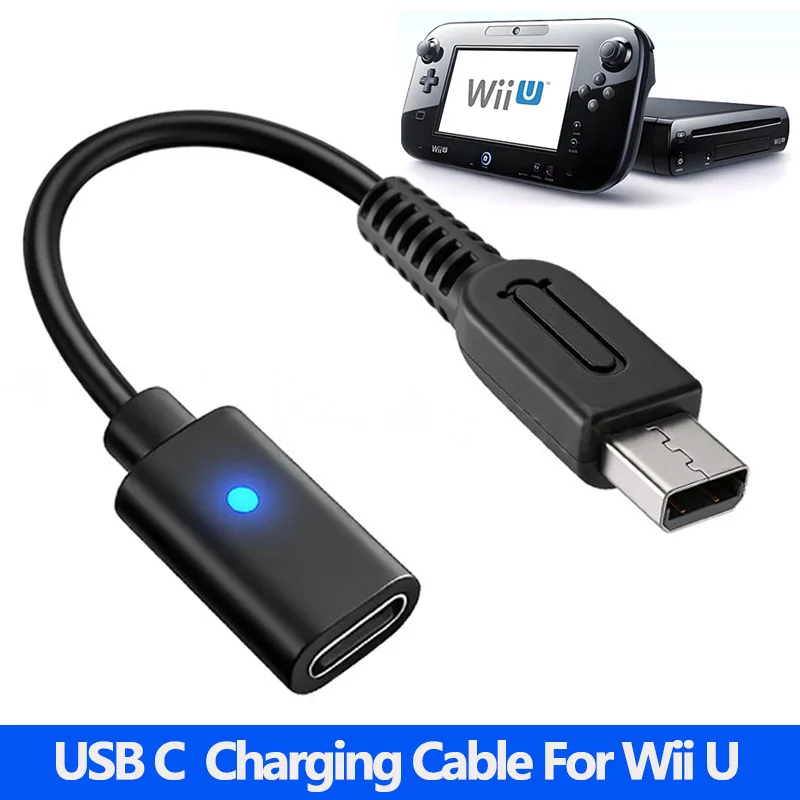 USB Type-C Charging Cable USB-C Female to Wii U Power Supply Wire with LED Indicator For Wii U Console Gaming Controller