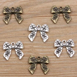 10Pcs 19*21mm 2 Color Wholesale Bow Charms Pretty Pendants Handmade Decoration Vintage For DIY Jewelry Making Findings