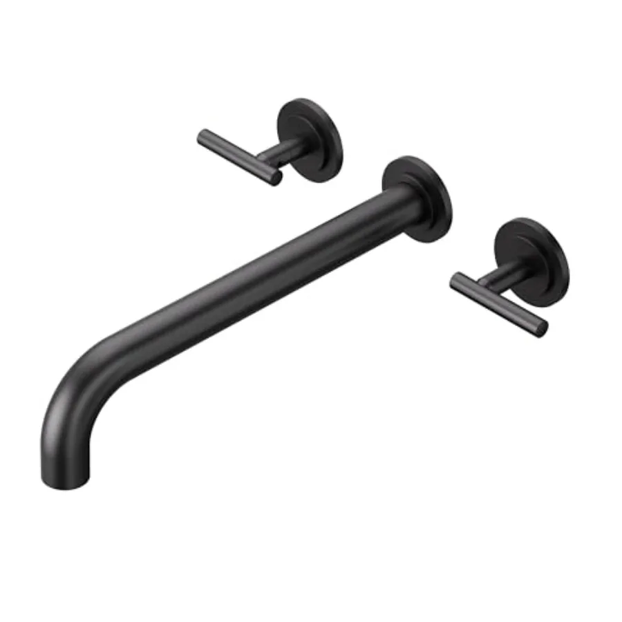 

Wall Mount Tub Filler: Matte Tub Faucet High Flow Two Handles Solid Brass, Long Spout Reach, Bathroom Bathtub Faucets with 2 Ha