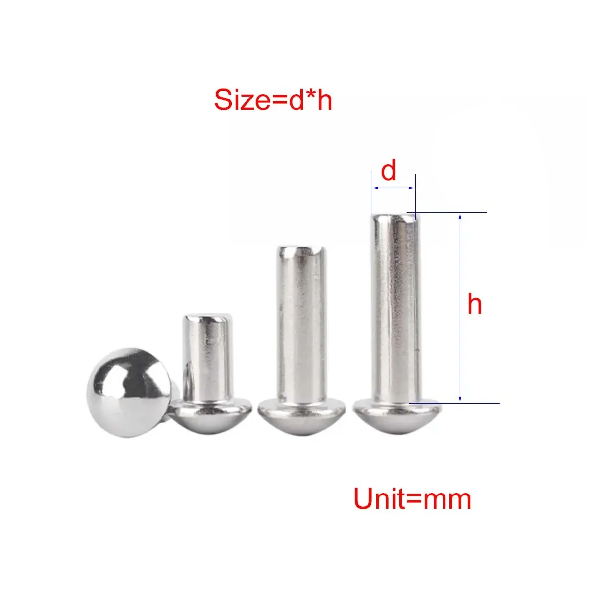 

304 Stainless Steel Half Round Head Solid Rivet M2M2.5M3M4