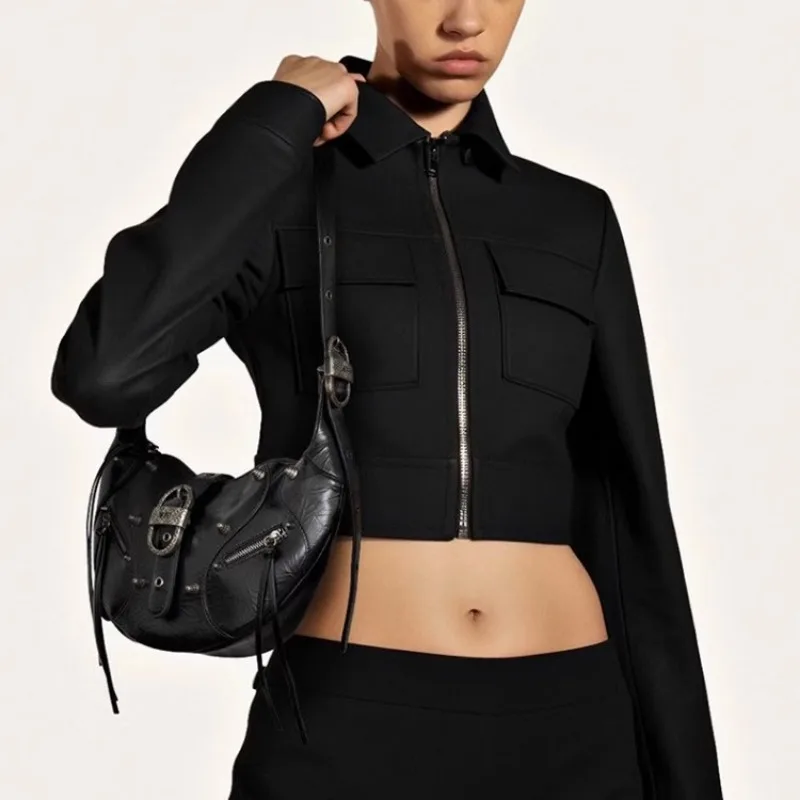 

2024 New Wax Skin Niche Design Large-capacity Motorcycle Bag with One Shoulder Inclined To Collapse Underarm Handbag