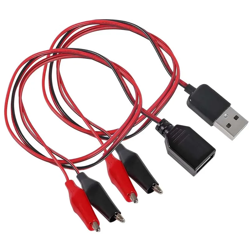 2 قطعة USB إلى التمساح كليب كابل محول ذكر أنثى USB إلى التمساح كليب التحقيق كابلات USB مع مشبك التمساح لاختبار الدائرة