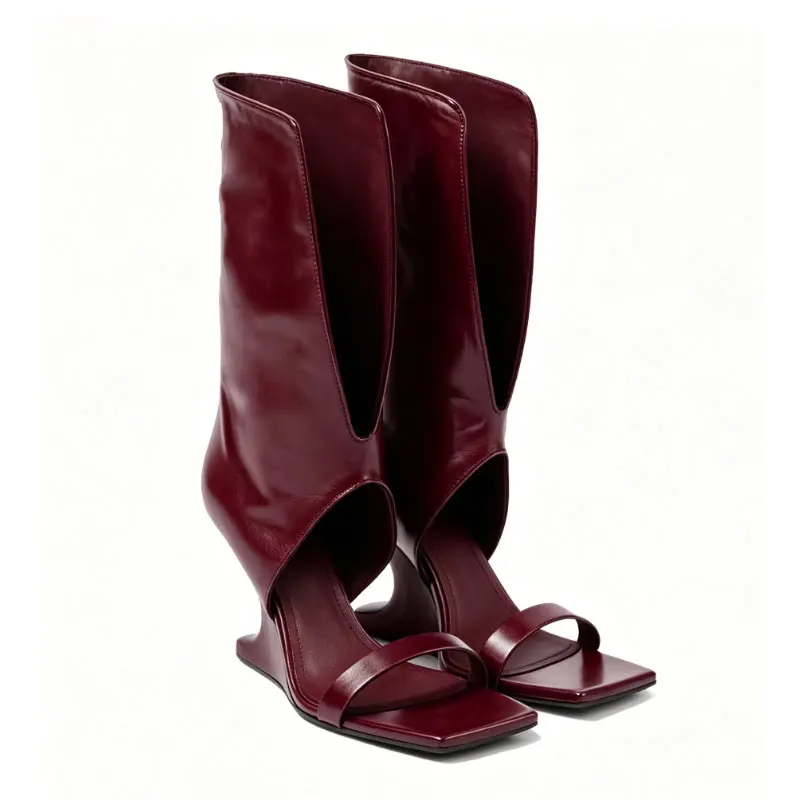 Hot Sale New Summer Boots Walking Show High Heel Open Toe Cool Boots Spring Autumn New Women Square Head Bow Decoration
