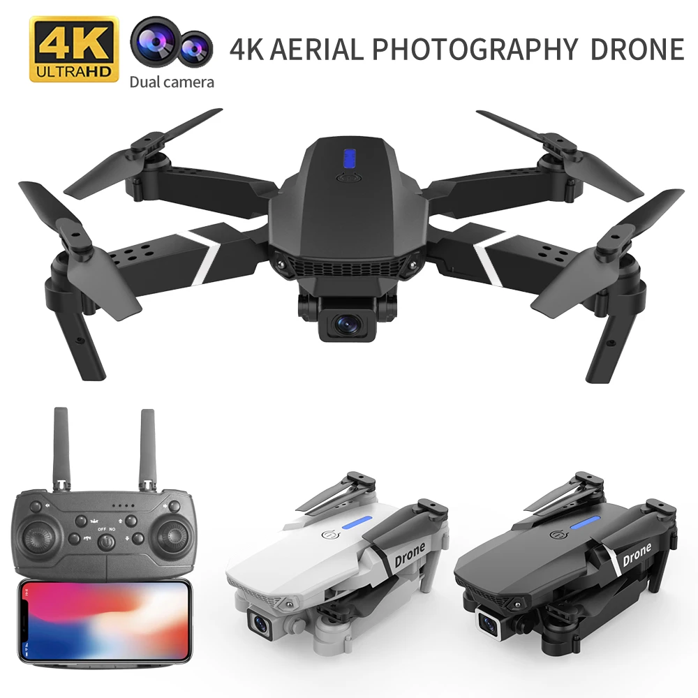 전문가용 E88RC 미니 드론, 4K HD 카메라, 와이파이 FPV, 360 ° 공기 자유 회전 접이식 공중 제스처 카메라, RC 헬리콥터 선물