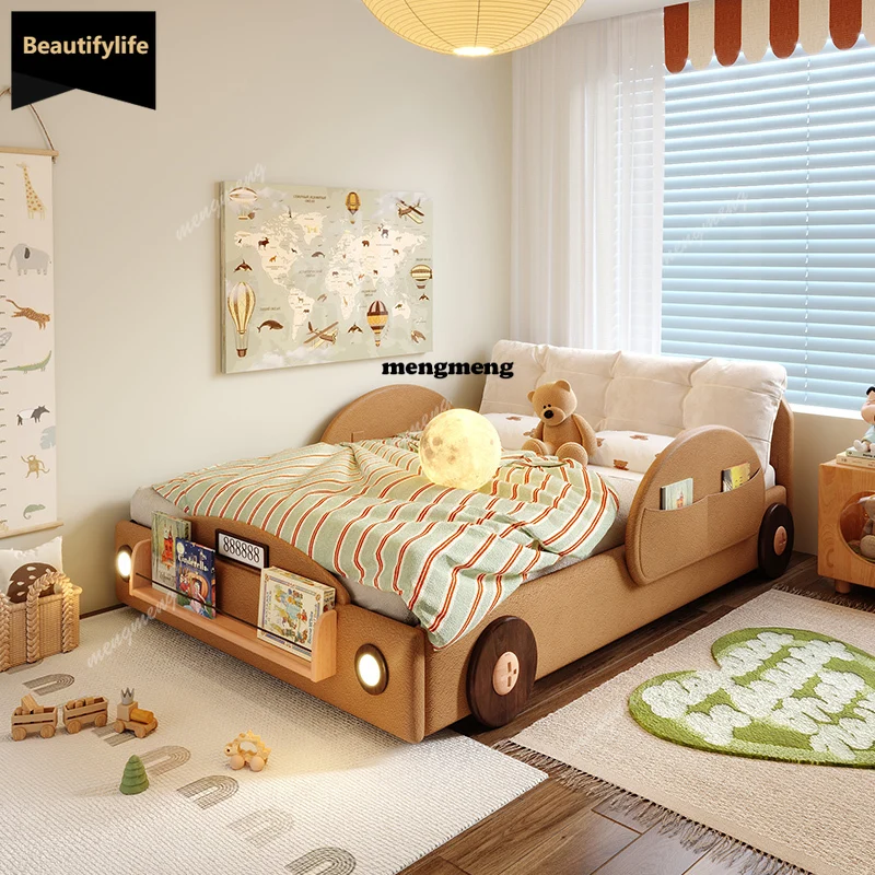 D80 Simple Car Shape Kids Beds Wooden Guard Rails Modern Style Children Beds Toddler Design Single Camas Infantiles Furniture Ho