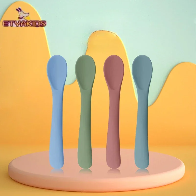 1pc Silicone Food Grade Baby Soft Headed Spoon Feeding Training Infant Children Safe Complementary Food Tableware Utensils