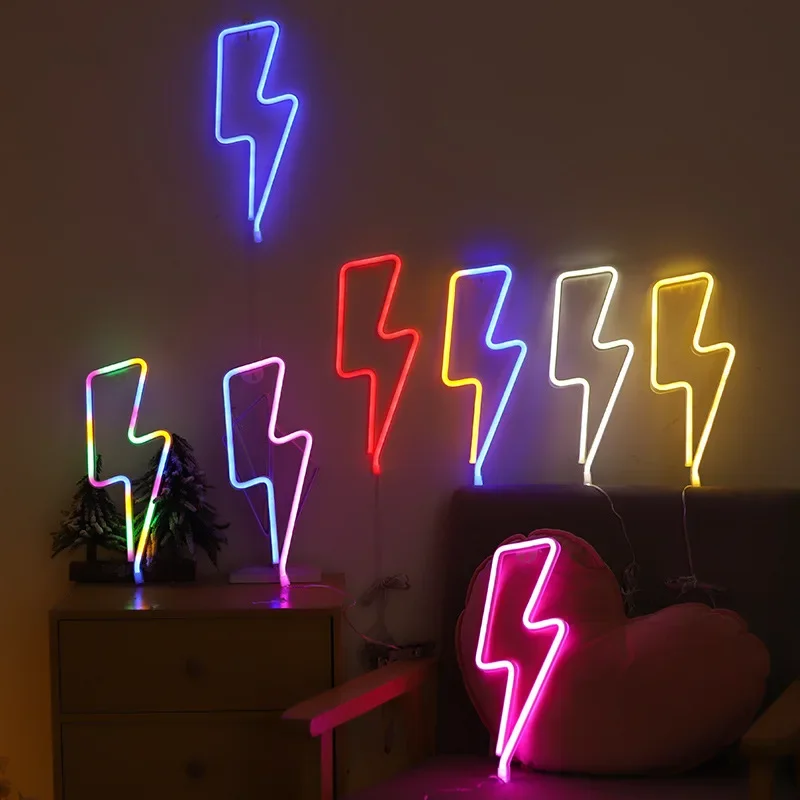 High Quality LED Neon Lightning Shaped Sign Flash Neon Table Light USB for Home Party Wall Decorative Hanging Night Lamp