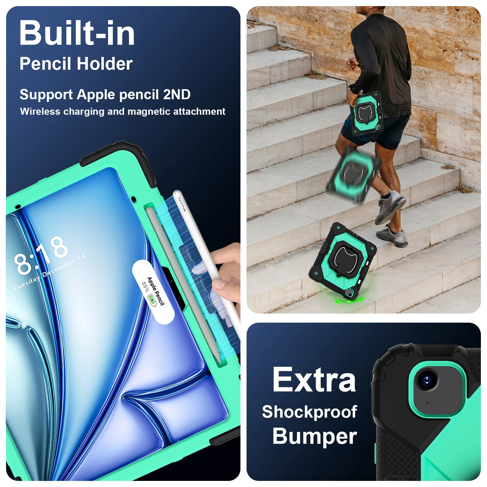 

Case Universal For iPad Air 13 2025 M3 2024 M2 Model A3268 A3269 A3271 A2898 A2899 A2900 360 Rotatable Handle Grip Stand Cover